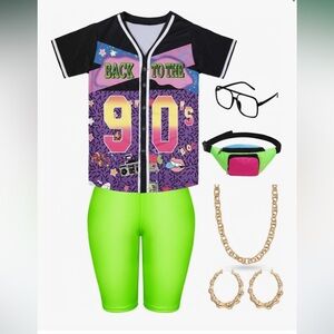 90s Themed Graphic Shirt and Neon Leggings Costume